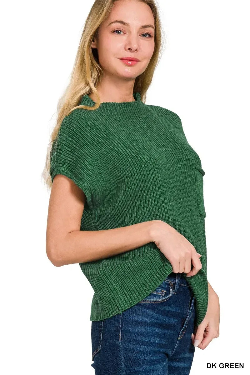 Zenana Mock Neck Short Sleeve Sweater - DAVERRI FASHIONS