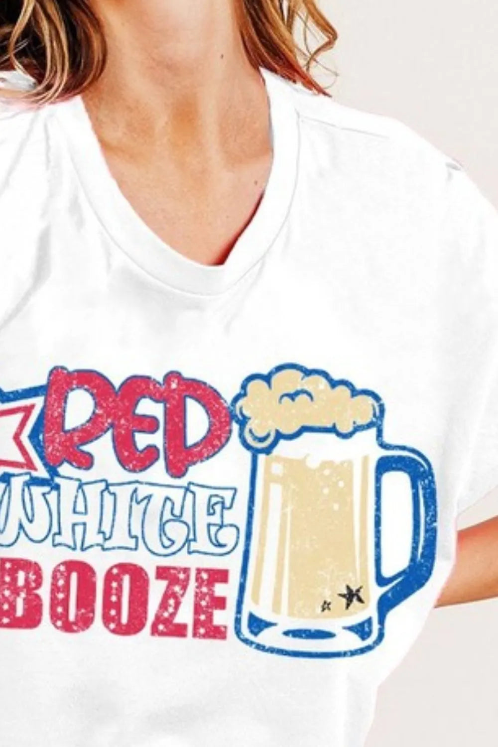 BiBi Red White and Booze graphic jersey top with beer mug