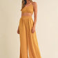 MABLE Smocked Bralette Crop Top and Wide Leg Pants Set Gold Mustard Outfit Sets