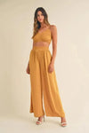 MABLE Smocked Bralette Crop Top and Wide Leg Pants Set Gold - DAVERRI FASHIONS