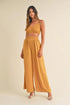 MABLE Smocked Bralette Crop Top and Wide Leg Pants Set Gold Mustard Outfit Sets