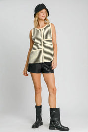 Umgee Round Neck Texture Striped Tank Cream | Tank Tops Daverri Fashions