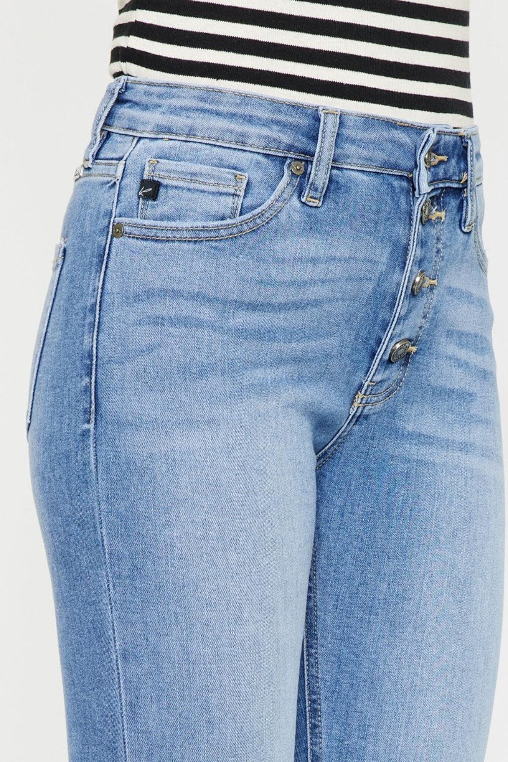 Kancan Distressed Cat's Whiskers Button Fly Jeans | Daverri Fashions