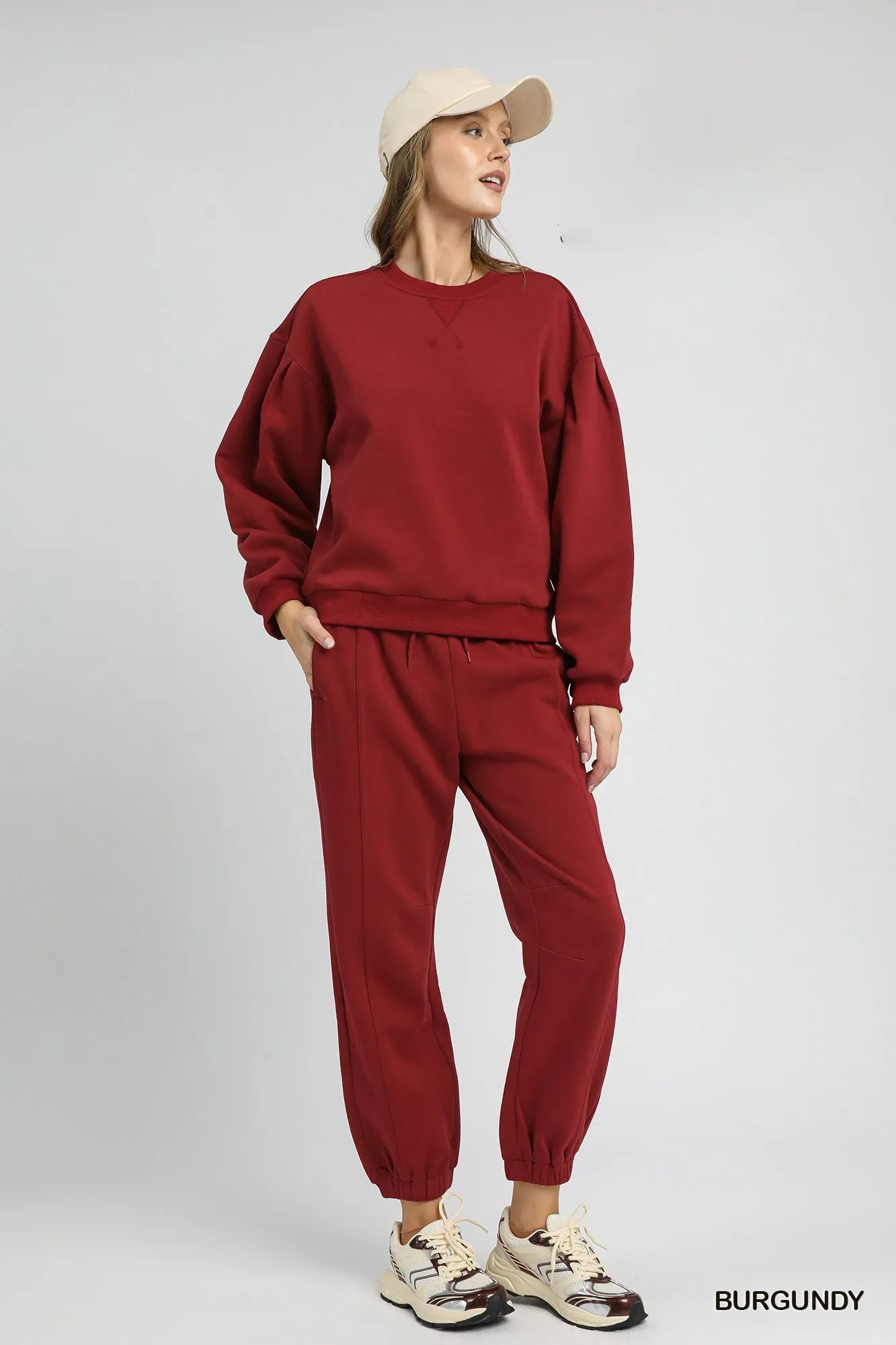Umgee Round Neck Sweatshirt with Pleated Detail Sweatshirts