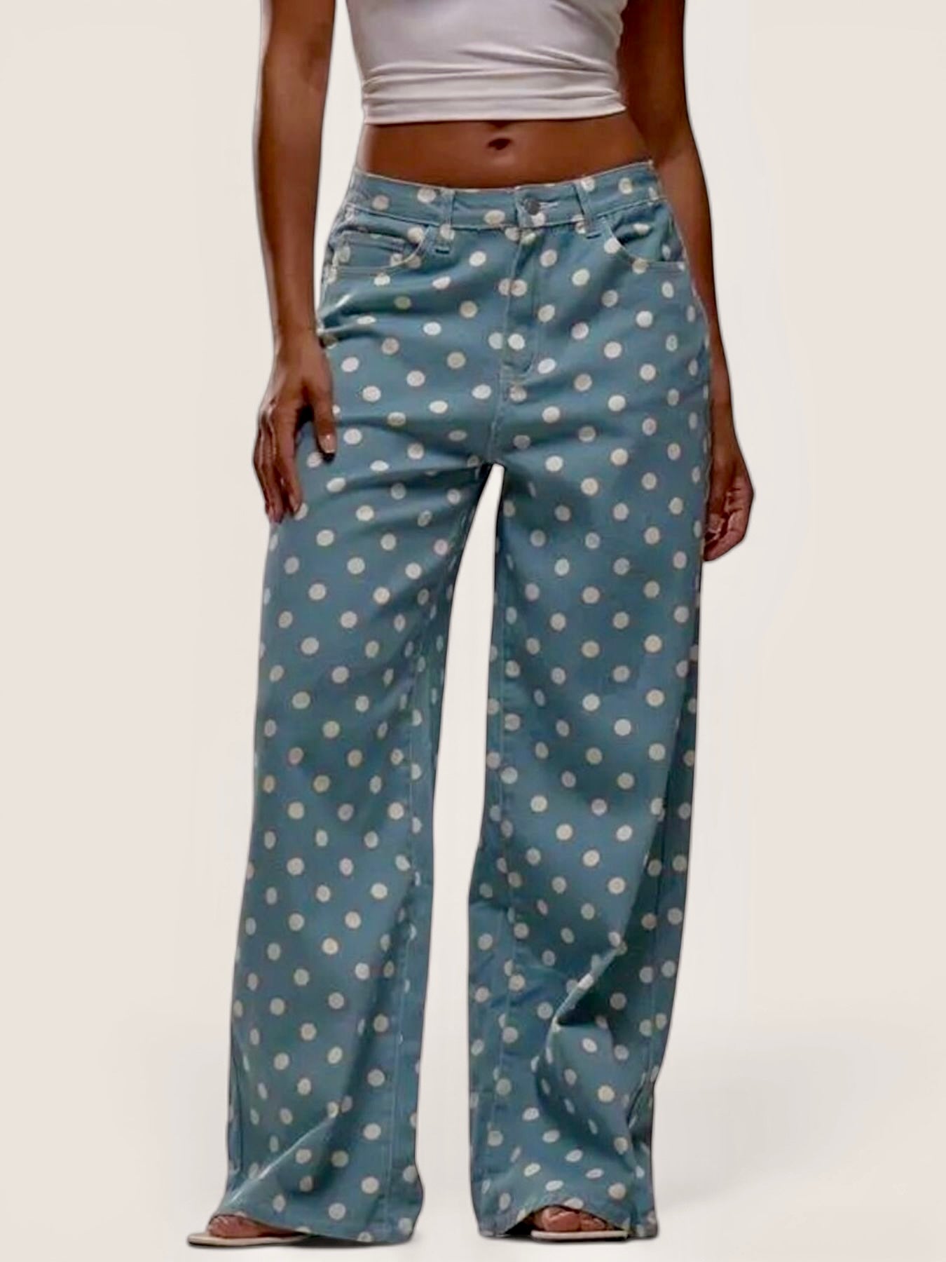 Daverri Polka Dot Wide Leg Jeans