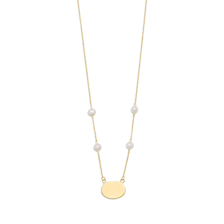 16" Gold Plated Engravable Necklace with White Cultured Freshwater Pearls Default Title Necklaces