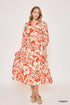 Umgee Floral Print Tiered Midi Dress TOMATO Midi Dresses