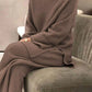 Cozy taupe ribbed knit plus size top and pants loungewear set