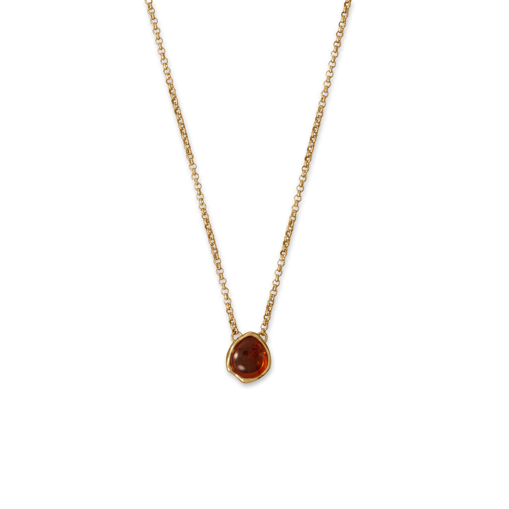 18" + 2" 24 Karat Gold Plated Hammered Edge Pear Baltic Amber Necklace Default Title Necklaces