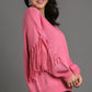 Umgee Full Size Fringe Round Neck Long Sleeve Sweater