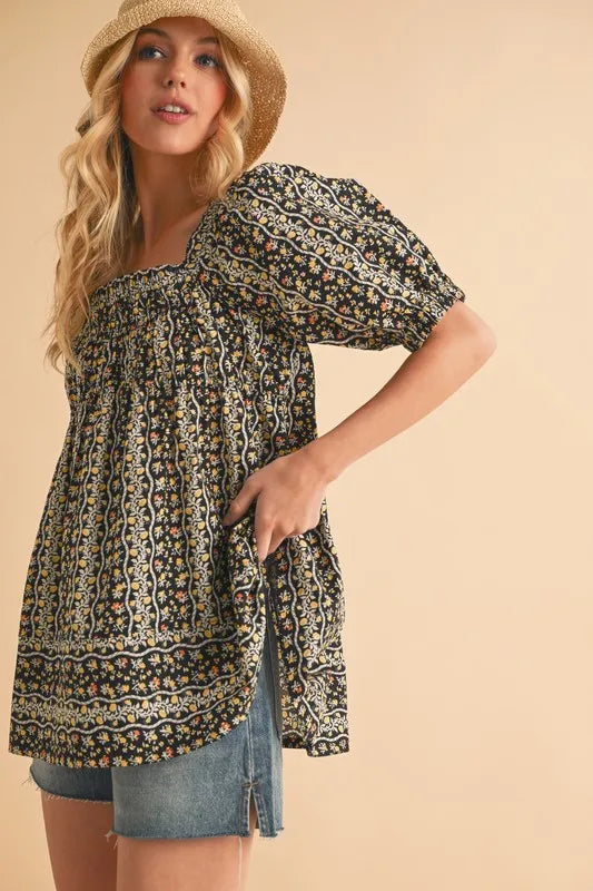 Aemi+Co Floral Short Sleeve Babydoll Top
