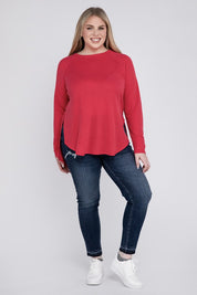 Plus Melange Baby Waffle Long Sleeve Top Plus Tops