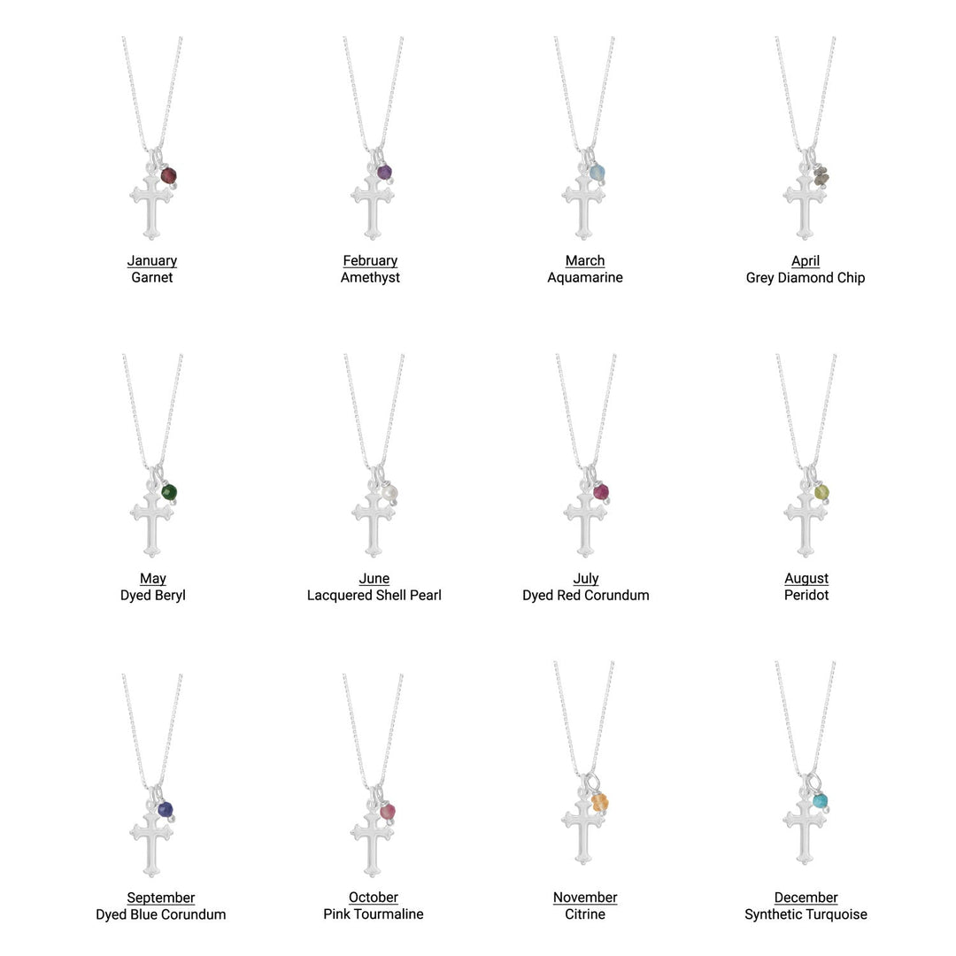 Birthstone and Ornate Cross Charm Necklace Necklaces