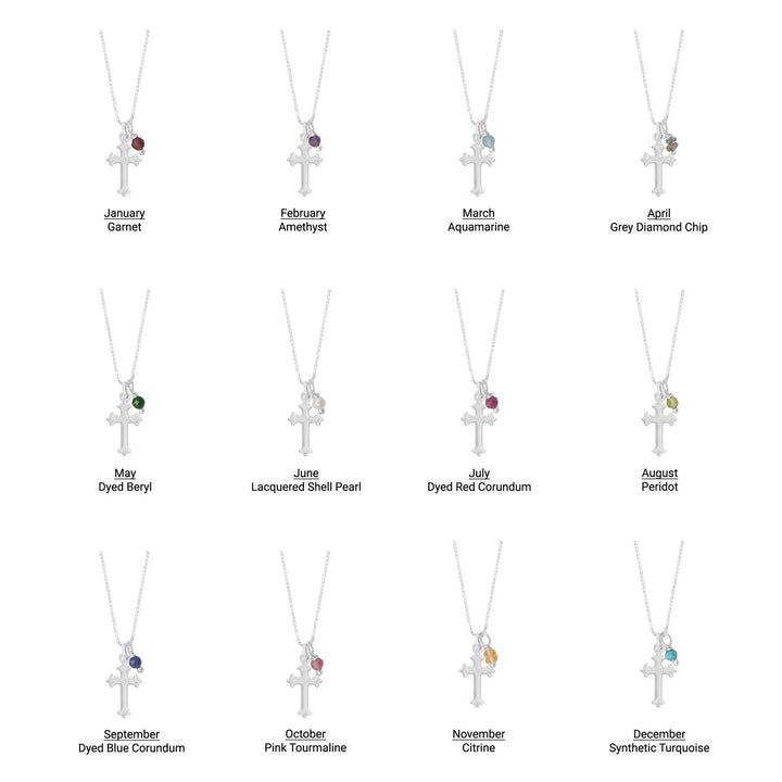 Birthstone and Ornate Cross Charm Necklace Necklaces