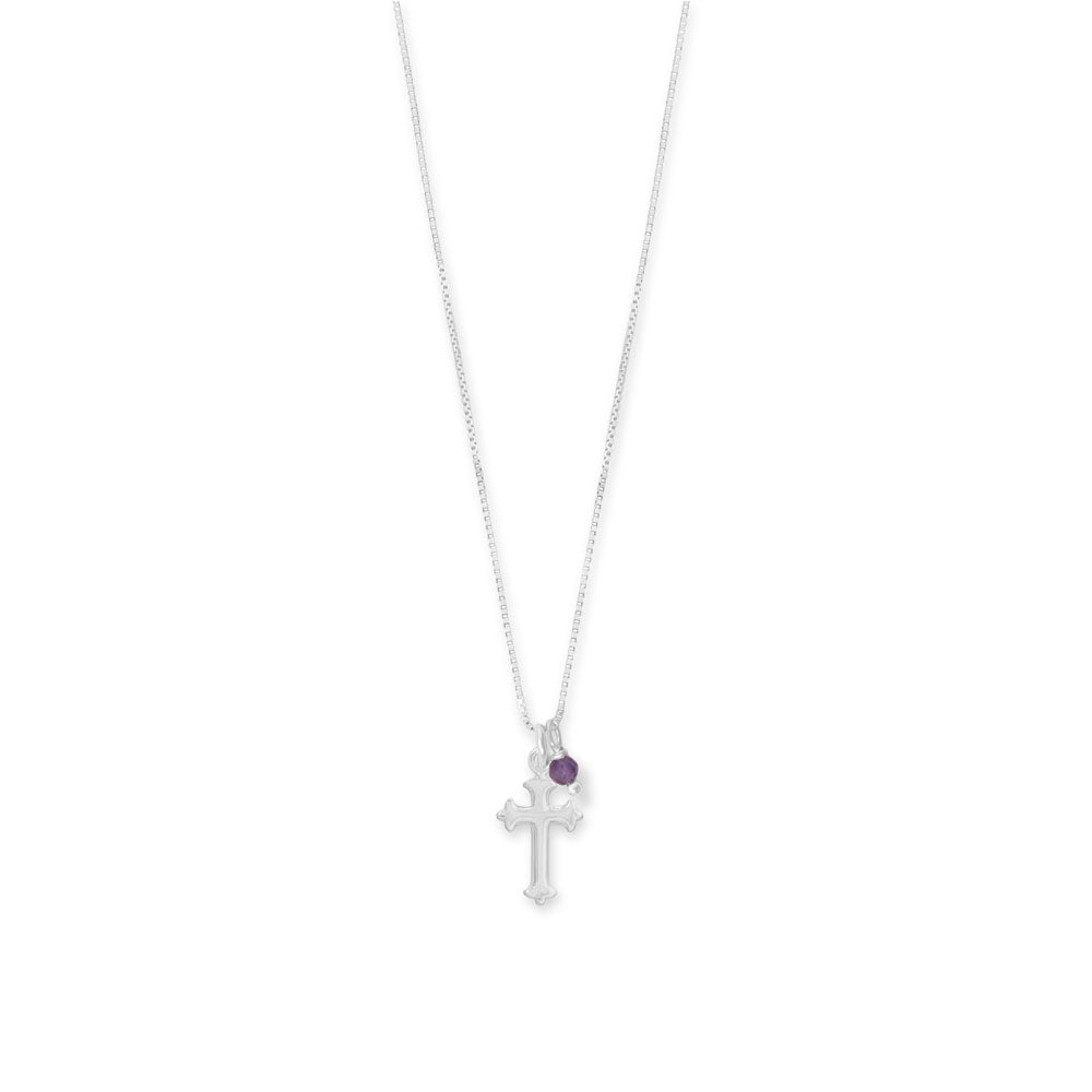 Birthstone and Ornate Cross Charm Necklace Necklaces