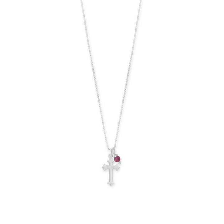 Birthstone and Ornate Cross Charm Necklace Necklaces