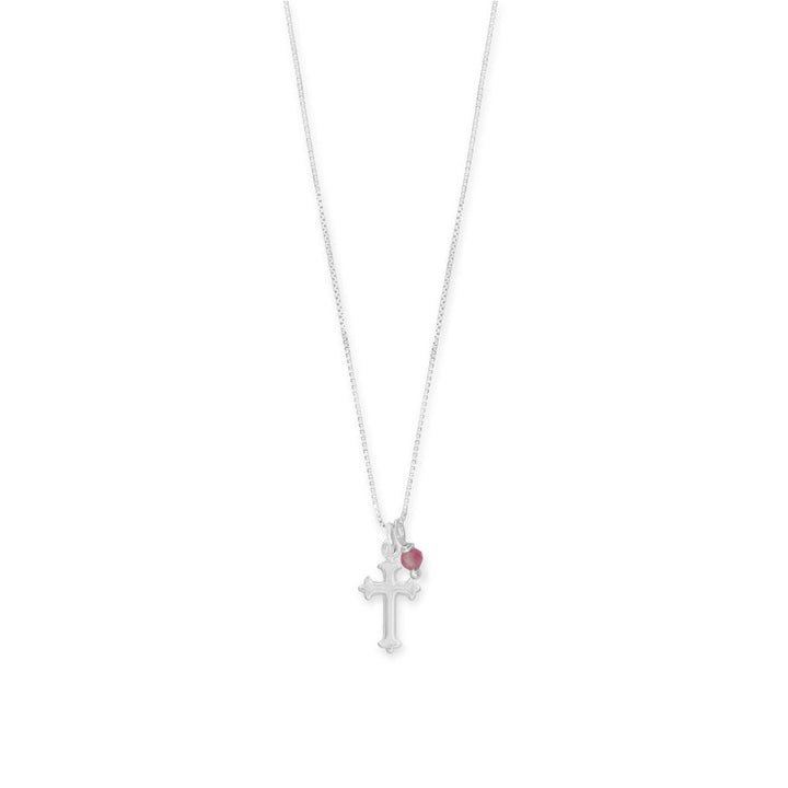 Birthstone and Ornate Cross Charm Necklace Necklaces