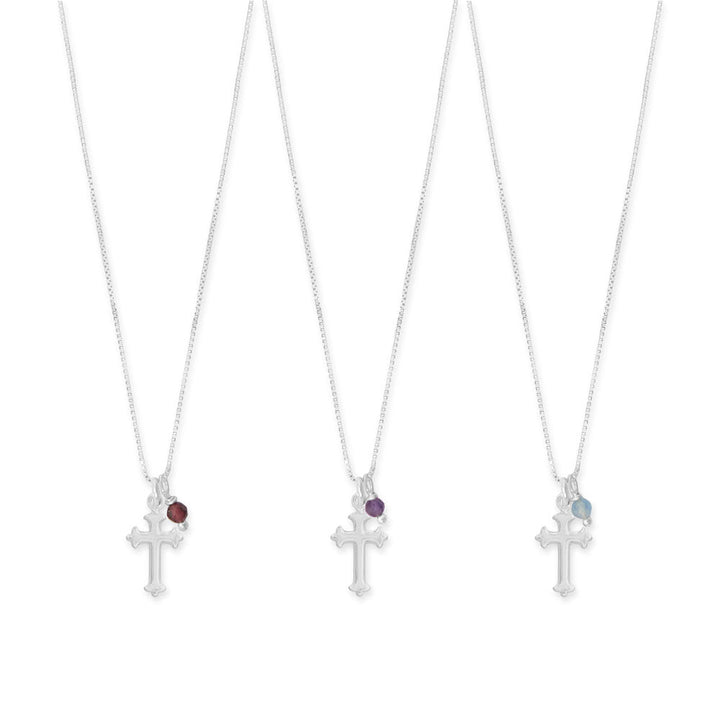 Birthstone and Ornate Cross Charm Necklace Necklaces