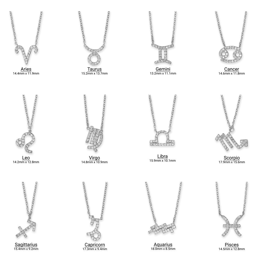 16" Rhodium Plated CZ Zodiac Symbol Necklace (All Signs) Necklaces