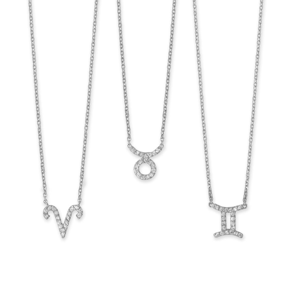 16" Rhodium Plated CZ Zodiac Symbol Necklace (All Signs) Necklaces