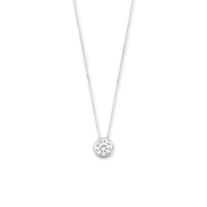 7mm Bezel Set CZ Floating Slide Silver Necklace 20" Necklaces