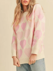 Heart Ribbed Hem Long Sleeve Sweater | Sweaters Daverri Fashions