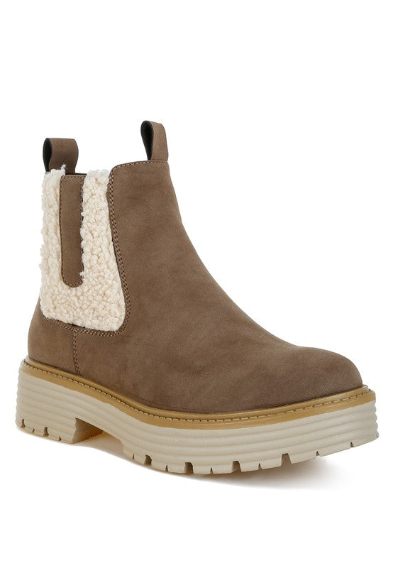 Mothman Faux Fur Detail Chunky Ankle Boots | Boots Daverri Fashions