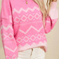 Women’s vibrant pink geometric drop shoulder long sleeve knit sweater