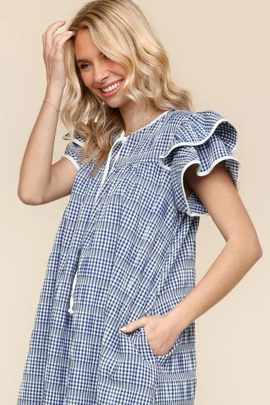 Haptics Double Ruffle Sleeve Dress with Side Pockets Knee Length Dresses