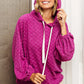 BiBi Brushed Checker Drawstring Long Sleeve Hoodie - DAVERRI FASHIONS
