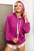 BiBi Brushed Checker Drawstring Long Sleeve Hoodie - DAVERRI FASHIONS