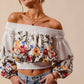 SO ME floral embroidered off-the-shoulder crop top