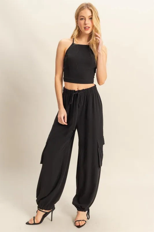 HYFVE Crop Top and Cargo Pants Set BLACK Outfit Sets