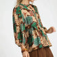 Umgee Mix Floral Peplum Blouse with Tie Neck - DAVERRI FASHIONS