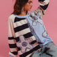 BiBi patchwork striped round neck sweatshirt with floral embroidery