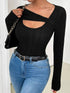 Ribbed Cutout Long Sleeve T-Shirt - DAVERRI FASHIONS
