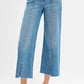 RISEN Tummy Control Mid Rise Crop Wide Front Slit Jeans - DAVERRI FASHIONS