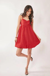 Red Davi & Dani Textured Sweetheart Neckline Bubble Hem Dress | Mini Dresses Daverri Fashions