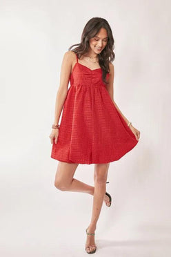 Davi & Dani Textured Sweetheart Neckline Bubble Hem Dress - DAVERRI FASHIONS