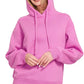 Zenana Drawstring Relaxed Fit Fleece Hoodie Bright Mauve - DAVERRI FASHIONS
