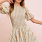BiBi Floral Bow Tie Attachable Puff Sleeves cream mini dress