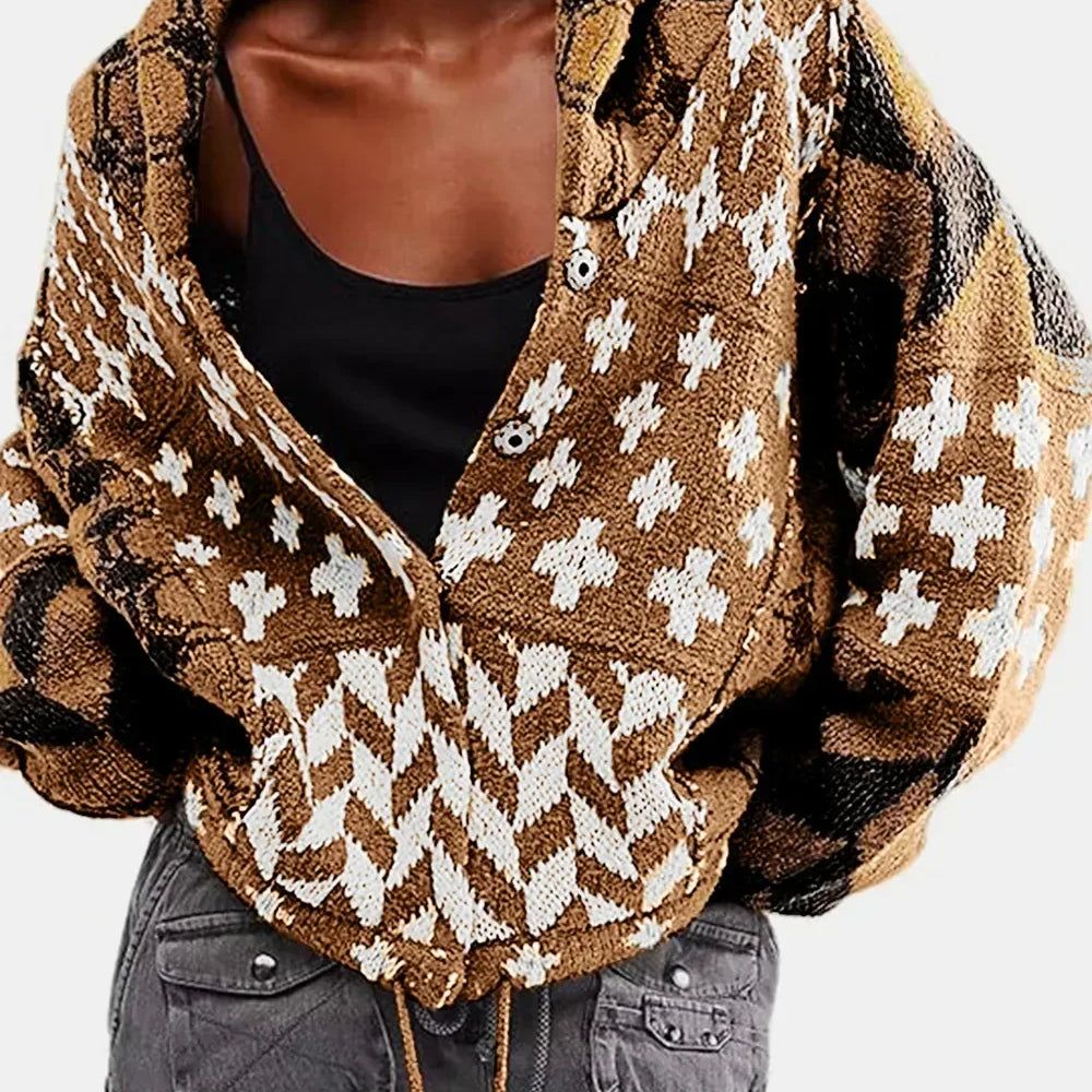 Collared Neck Long Sleeve Cardigan - DAVERRI FASHIONS