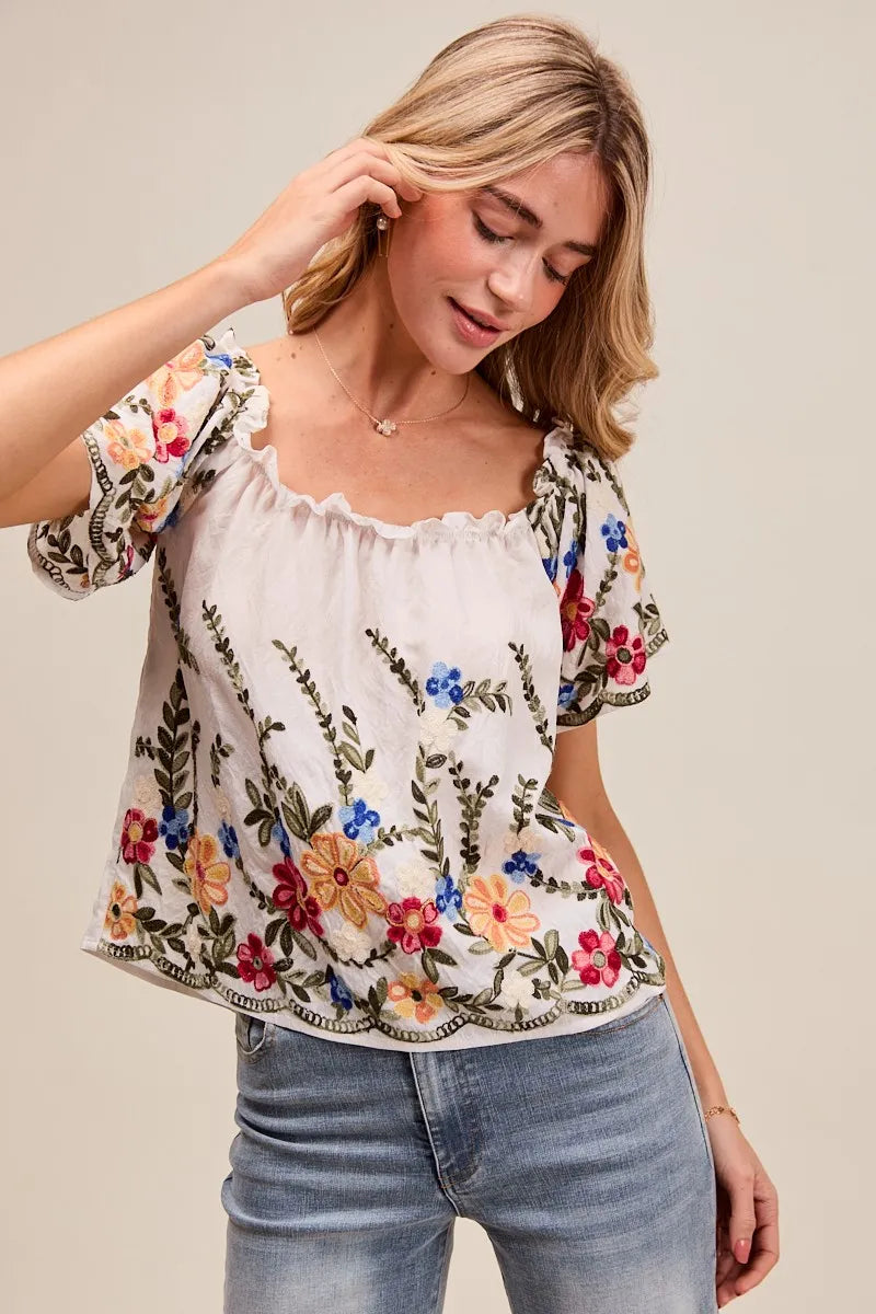 SO ME Floral Embroidered Two Way Off The Shoulder Blouse Blouses