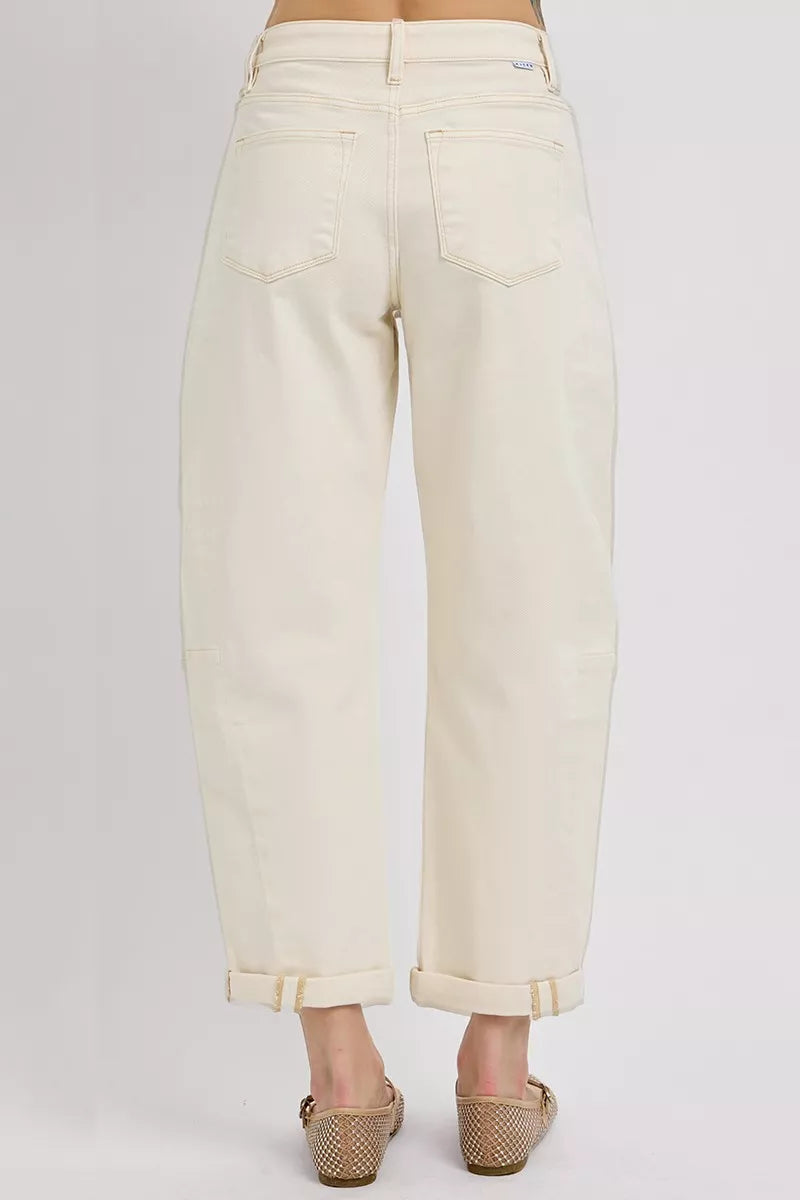RISEN High Rise Relaxed Barrel Cuffed Jeans | Jeans Daverri Fashions