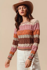SO ME Multi Color Wavy Stripe Sweater Top | Daverri Fashions