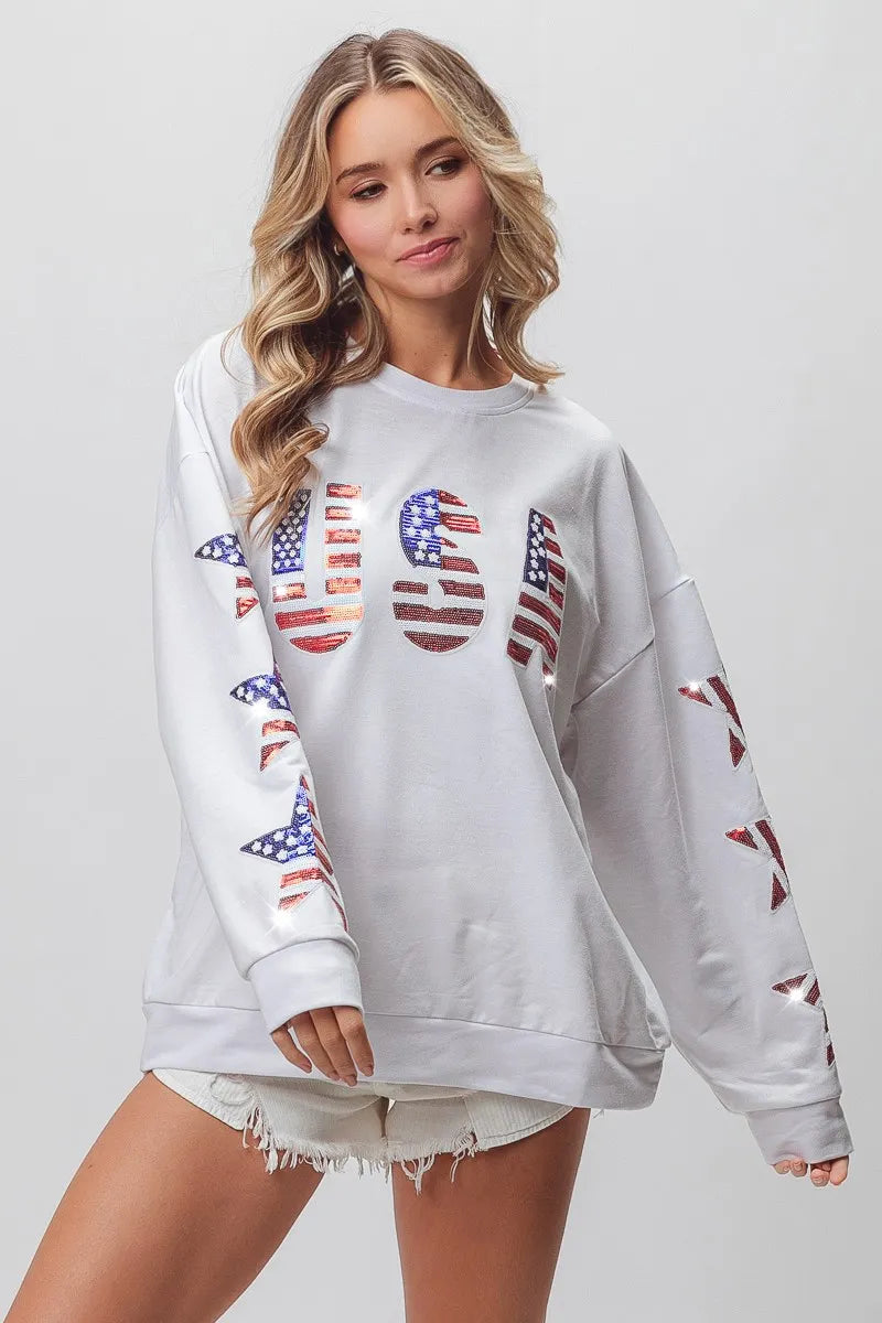 BiBi American Flag USA and Star Sequin Sweatshirt Sweatshirts