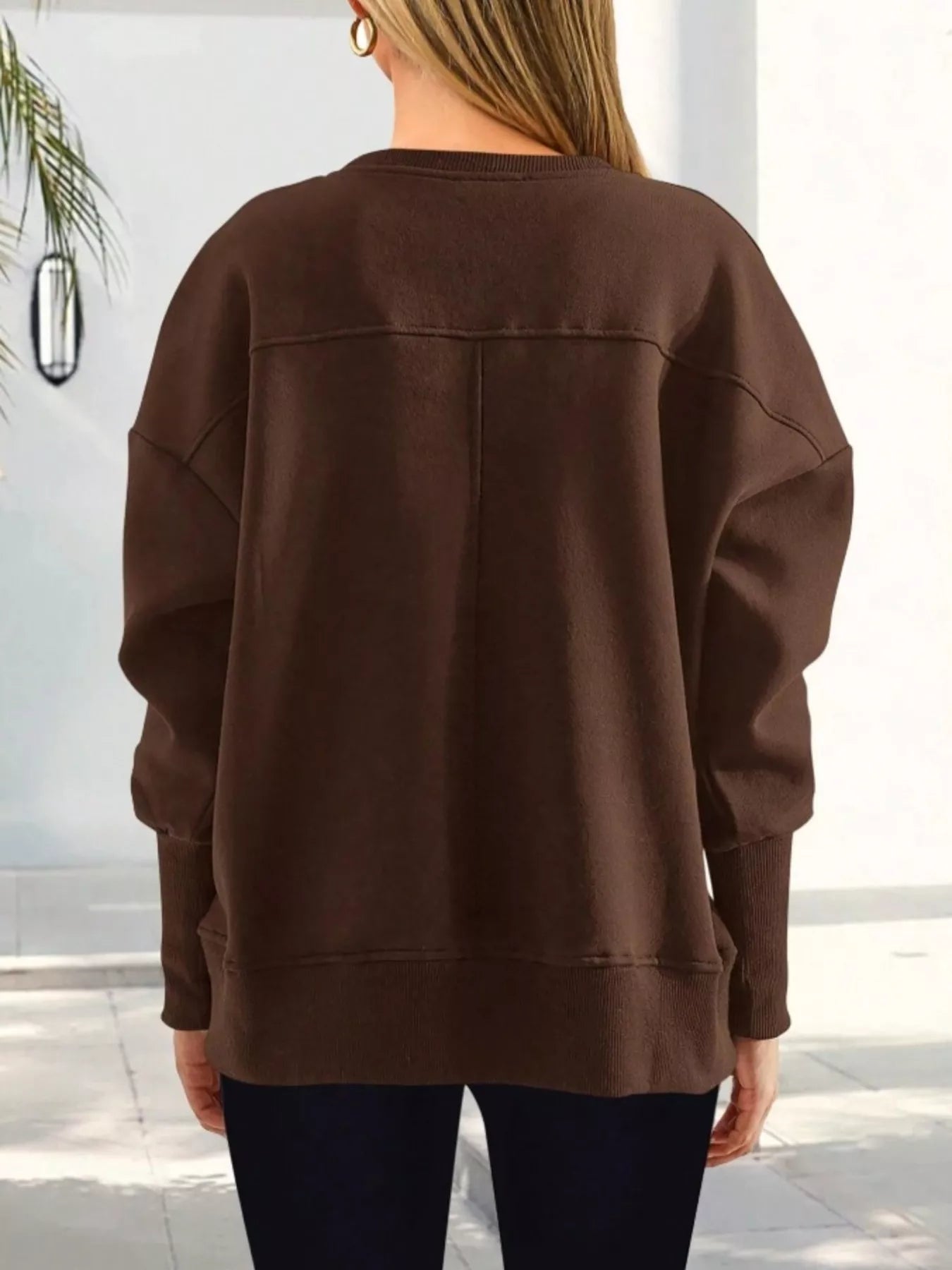 Slit Round Neck Dropped Shoulder Sweatshirt | Sweatshirts Daverri Fashions