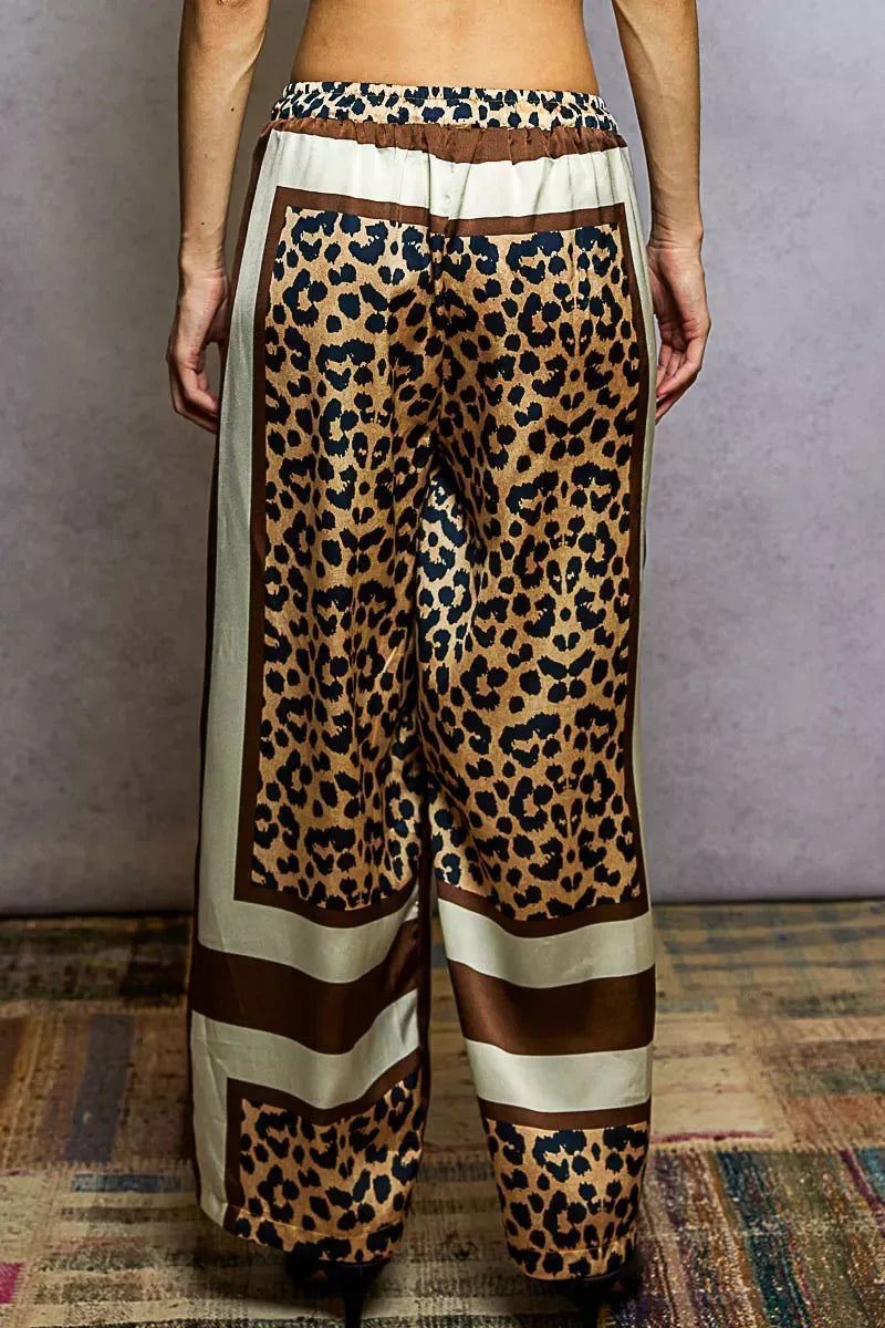 POL Leopard Printed Woven Wide Leg Drawstring Pants - DAVERRI FASHIONS