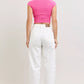 Judy Blue high-waisted rigid magic panel barrel jeans in white straight-leg cut