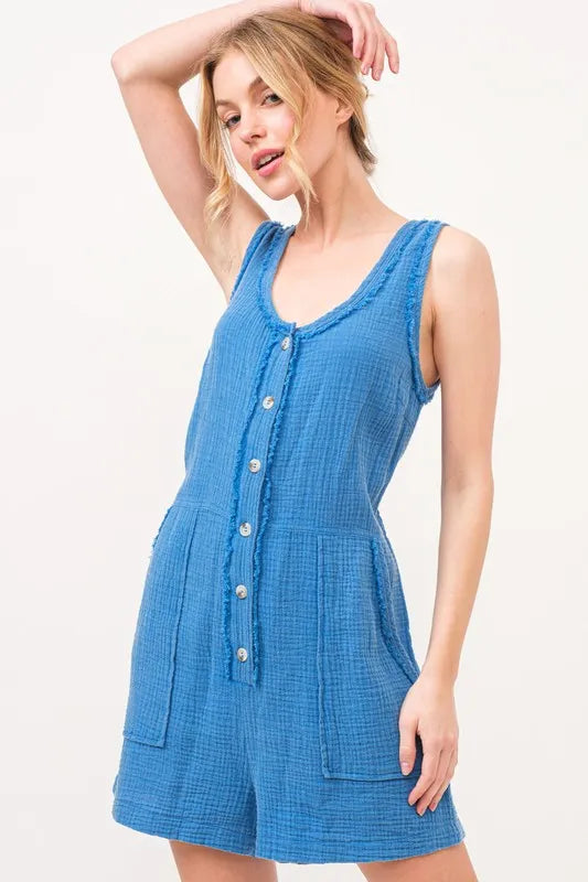 And The Why Washed Gauze Front Button Down Romper Rompers